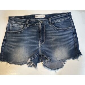 BKE Denim Shorts Womens 31 Denim Blue Dark Wash Payton Distressed 5 Pockets Zip